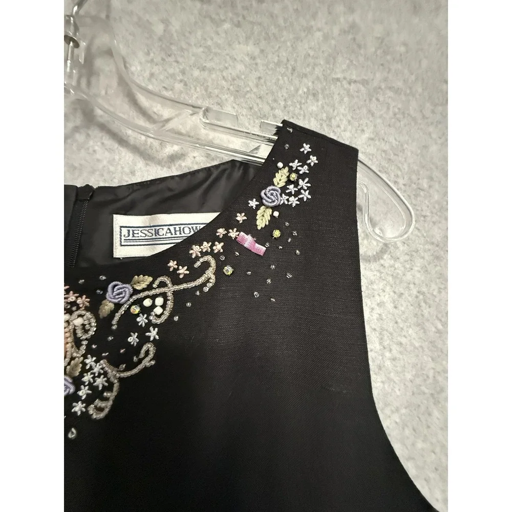 J2K essica Howard Dress Womens‎ 10 Black Beaded Cameo Sheath Midi Victorian